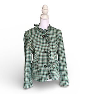 Talbots Women’s Size 6 Plaid Wool Blazer – Timeless Classic with Ruffled Collar.